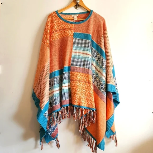 Sundance Alisandra Bohemian Fringe Poncho One Size - Picture 2 of 4